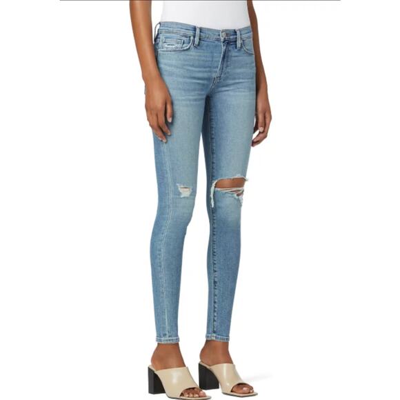 Hudson Nico Distressed Knee Blue Super Skinny Jeans - Picture 1 of 11